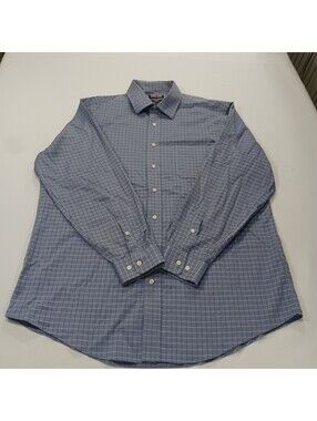 Kirkland Signature Tailored Fit Men's Blue Check Button-Up Shirt Size XL (34/35)